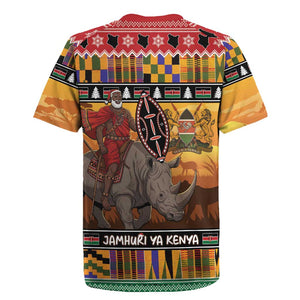 Afro Christmas in Kenya Safari Rugby Jersey Black Santa Riding Rhinoceros - African Pride