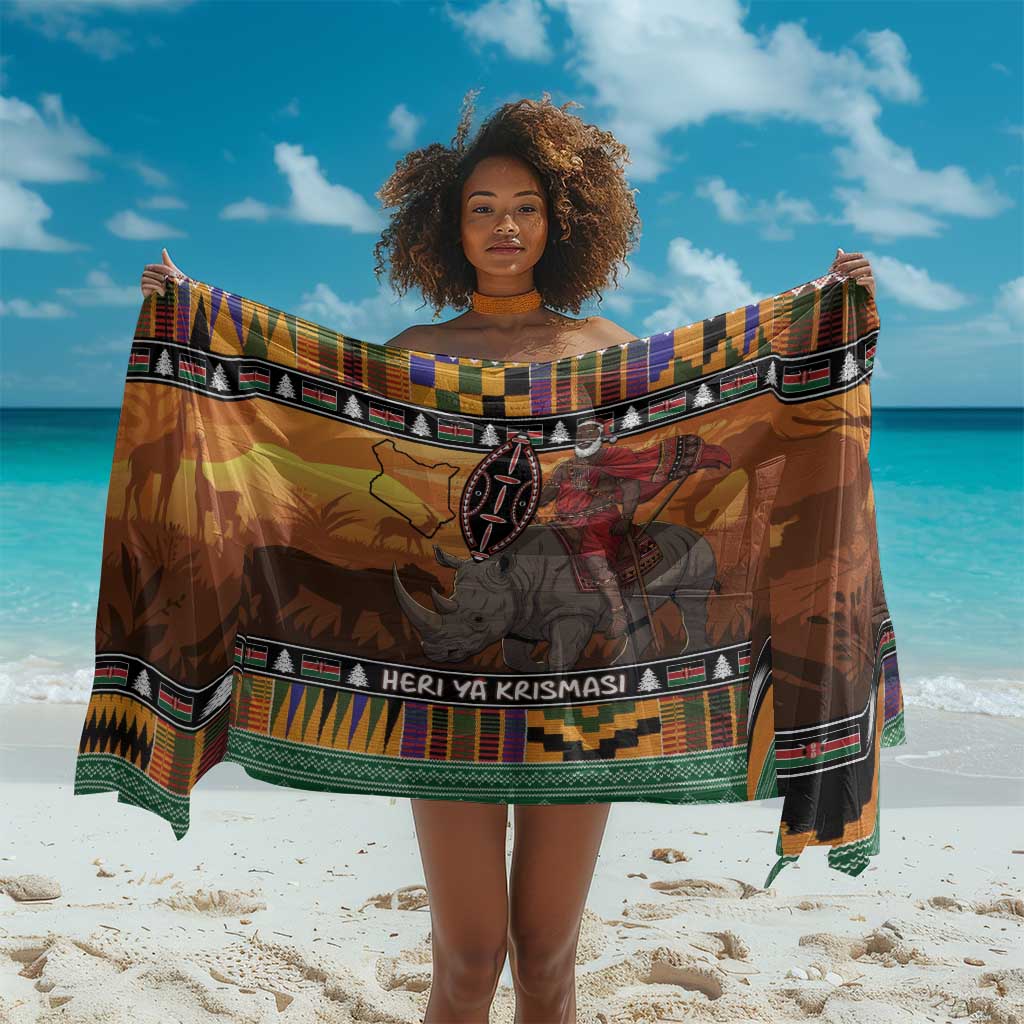Afro Christmas in Kenya Safari Sarong Black Santa Riding Rhinoceros - African Pride