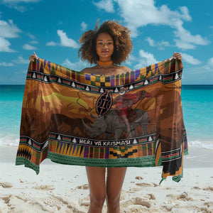 Afro Christmas in Kenya Safari Sarong Black Santa Riding Rhinoceros - African Pride