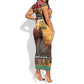 Afro Christmas in Kenya Safari Short Sleeve Bodycon Dress Black Santa Riding Rhinoceros - African Pride