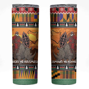 Afro Christmas in Kenya Safari Skinny Tumbler Black Santa Riding Rhinoceros - African Pride
