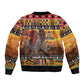 Afro Christmas in Kenya Safari Sleeve Zip Bomber Jacket Black Santa Riding Rhinoceros - African Pride