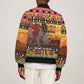 Afro Christmas in Kenya Safari Sleeve Zip Bomber Jacket Black Santa Riding Rhinoceros - African Pride