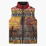 Kenya Safari Christmas Sleeveless Puffer Jacket Black Santa Riding Rhinoceros - Heri ya Krismasi