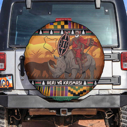 Afro Christmas in Kenya Safari Spare Tire Cover Black Santa Riding Rhinoceros - African Pride