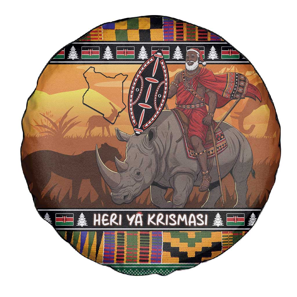 Afro Christmas in Kenya Safari Spare Tire Cover Black Santa Riding Rhinoceros - African Pride