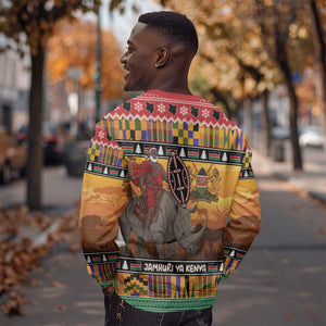 Afro Christmas in Kenya Safari Sweatshirt Black Santa Riding Rhinoceros - African Pride