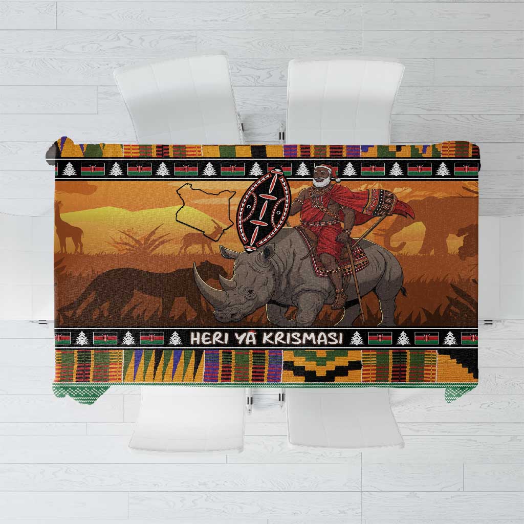 Afro Christmas in Kenya Safari Tablecloth Black Santa Riding Rhinoceros - African Pride