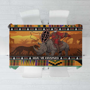 Afro Christmas in Kenya Safari Tablecloth Black Santa Riding Rhinoceros - African Pride