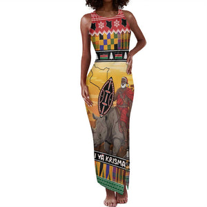 Afro Christmas in Kenya Safari Tank Maxi Dress Black Santa Riding Rhinoceros - African Pride