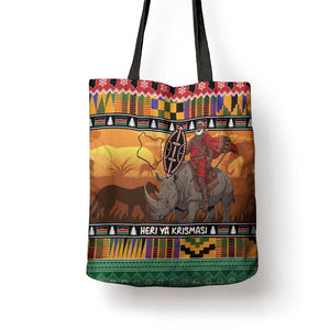 Kenya Safari Christmas Tote Bag Black Santa Riding Rhinoceros - Heri ya Krismasi
