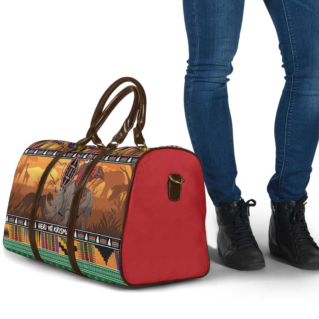 Kenya Safari Christmas Travel Bag Black Santa Riding Rhinoceros - Heri ya Krismasi