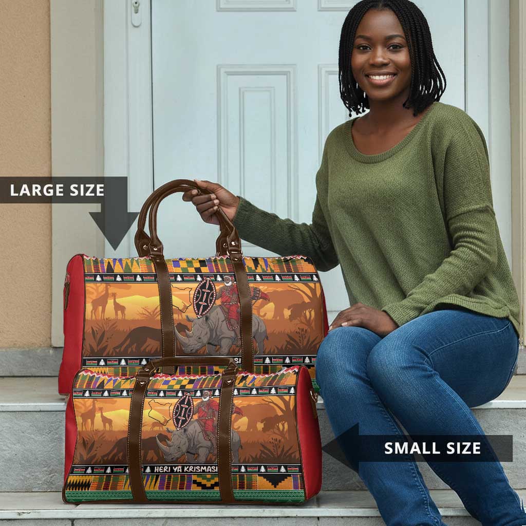 Kenya Safari Christmas Travel Bag Black Santa Riding Rhinoceros - Heri ya Krismasi