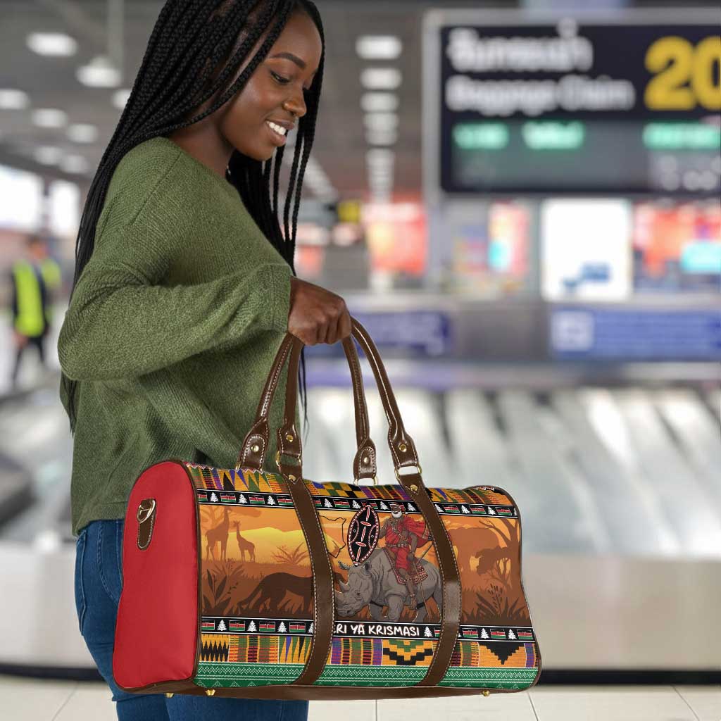 Kenya Safari Christmas Travel Bag Black Santa Riding Rhinoceros - Heri ya Krismasi