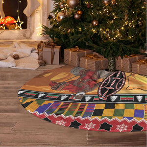 Afro Christmas in Kenya Safari Tree Skirt Black Santa Riding Rhinoceros - African Pride