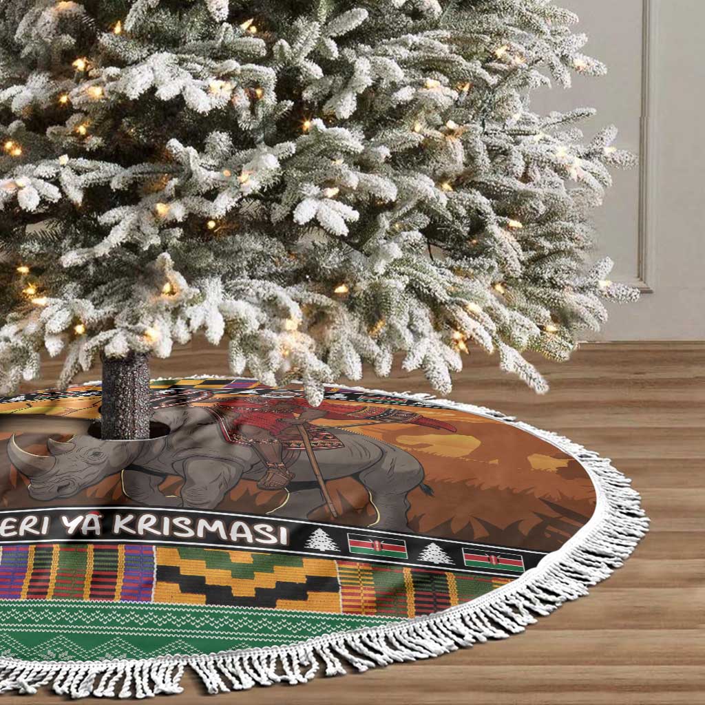 Afro Christmas in Kenya Safari Tree Skirt Black Santa Riding Rhinoceros - African Pride