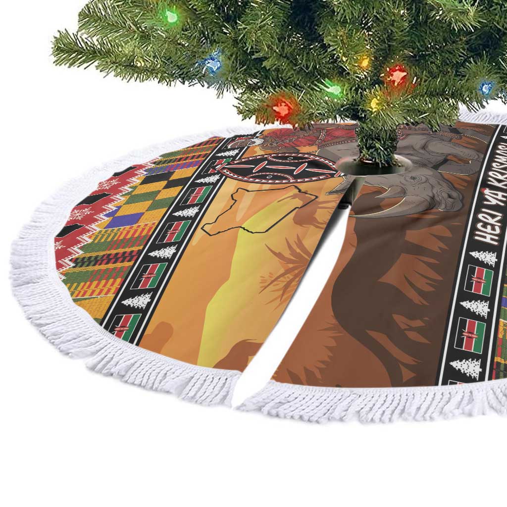 Afro Christmas in Kenya Safari Tree Skirt Black Santa Riding Rhinoceros - African Pride