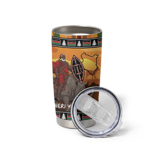 Afro Christmas in Kenya Safari Tumbler Cup Black Santa Riding Rhinoceros - African Pride