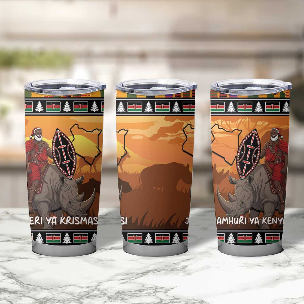 Afro Christmas in Kenya Safari Tumbler Cup Black Santa Riding Rhinoceros - African Pride