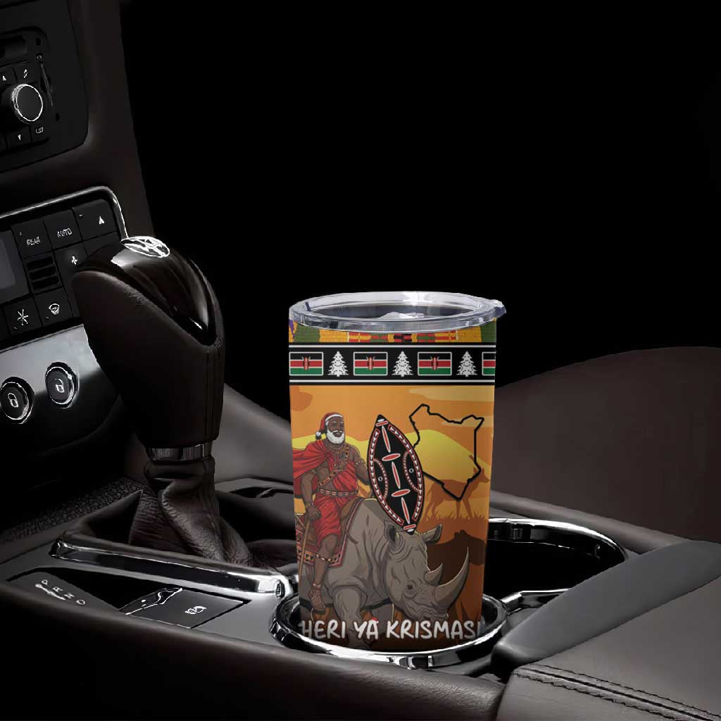 Afro Christmas in Kenya Safari Tumbler Cup Black Santa Riding Rhinoceros - African Pride