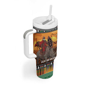 Afro Christmas in Kenya Safari Tumbler With Handle Black Santa Riding Rhinoceros - African Pride