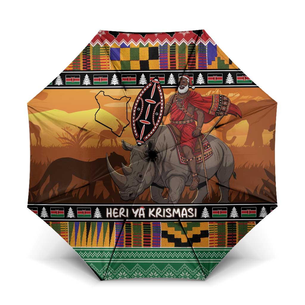 Kenya Safari Christmas Umbrella Black Santa Riding Rhinoceros - Heri ya Krismasi