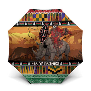 Kenya Safari Christmas Umbrella Black Santa Riding Rhinoceros - Heri ya Krismasi