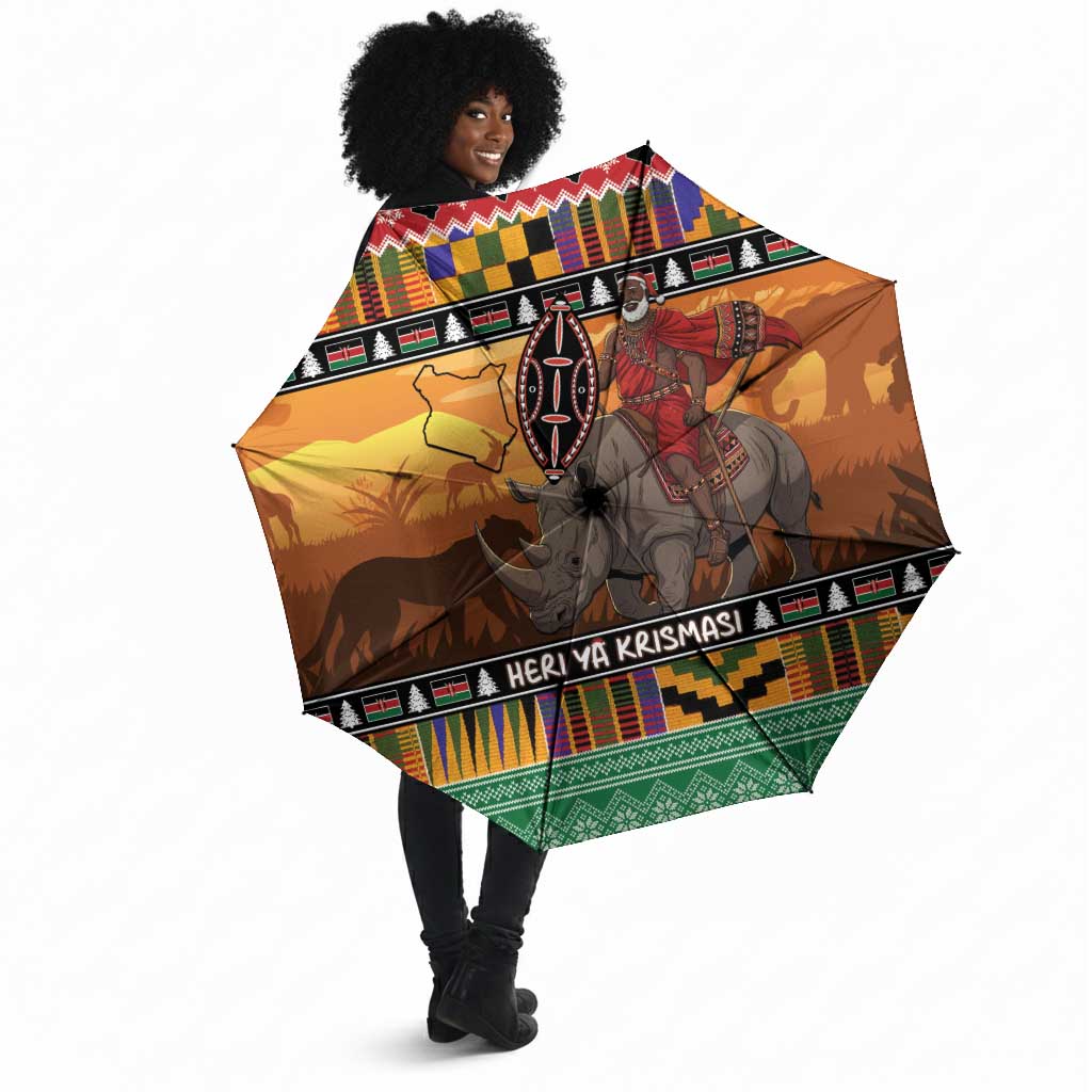 Kenya Safari Christmas Umbrella Black Santa Riding Rhinoceros - Heri ya Krismasi