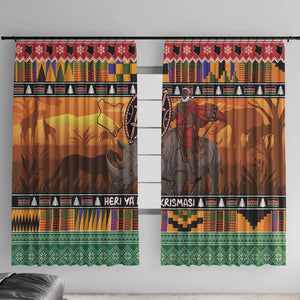 Afro Christmas in Kenya Safari Window Curtain Black Santa Riding Rhinoceros - African Pride