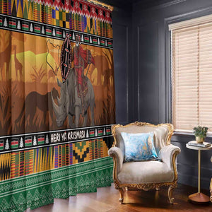 Afro Christmas in Kenya Safari Window Curtain Black Santa Riding Rhinoceros - African Pride