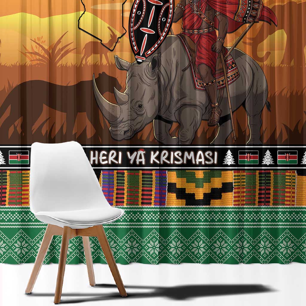 Afro Christmas in Kenya Safari Window Curtain Black Santa Riding Rhinoceros - African Pride