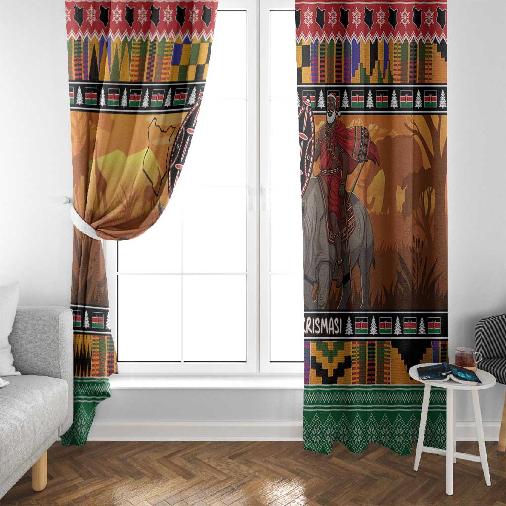 Afro Christmas in Kenya Safari Window Curtain Black Santa Riding Rhinoceros - African Pride