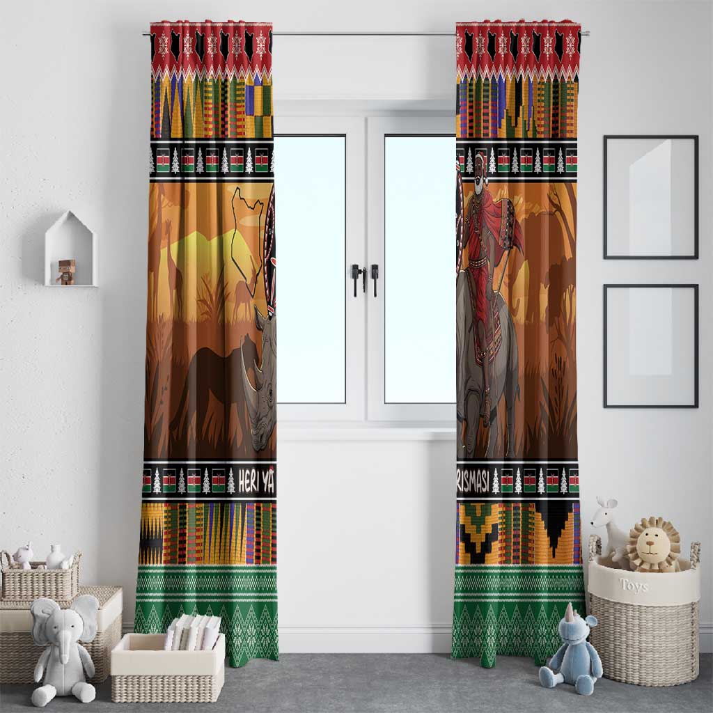 Afro Christmas in Kenya Safari Window Curtain Black Santa Riding Rhinoceros - African Pride