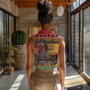 Afro Christmas in Kenya Safari Women Sleeveless Polo Shirt Black Santa Riding Rhinoceros - African Pride
