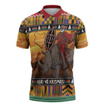 Kenya Safari Christmas Zipper Polo Shirt Black Santa Riding Rhinoceros - Heri ya Krismasi