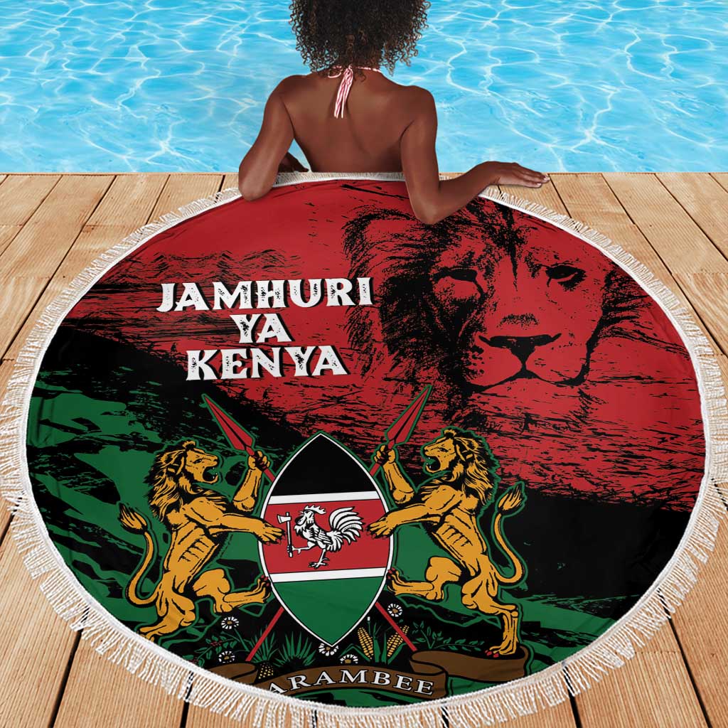 Jamhuri Ya Kenya Beach Blanket African Lion - Coat Of Arms