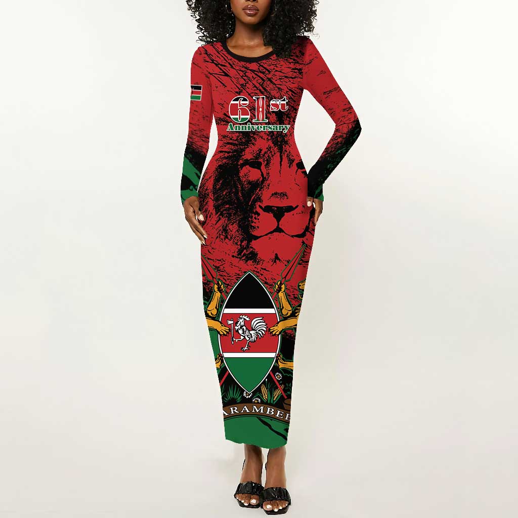 Jamhuri Ya Kenya Long Sleeve Bodycon Dress African Lion - Coat Of Arms LT15