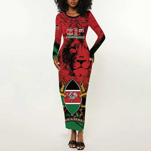Jamhuri Ya Kenya Long Sleeve Bodycon Dress African Lion - Coat Of Arms LT15