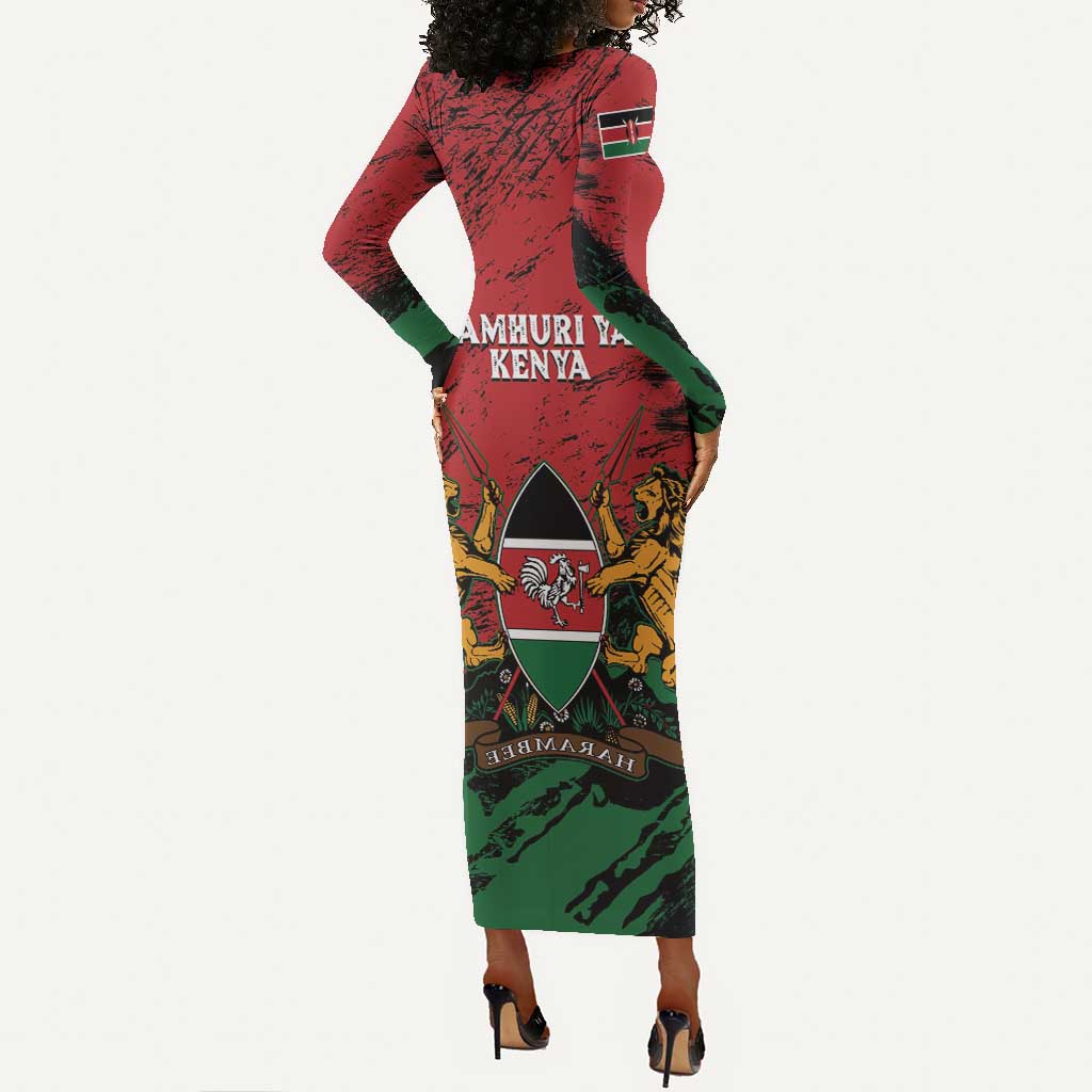 Jamhuri Ya Kenya Long Sleeve Bodycon Dress African Lion - Coat Of Arms LT15