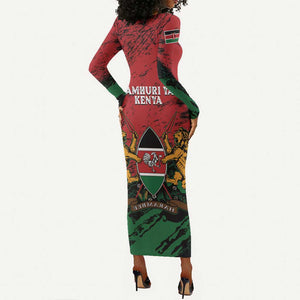 Jamhuri Ya Kenya Long Sleeve Bodycon Dress African Lion - Coat Of Arms LT15