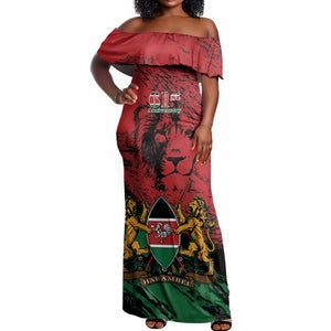 Jamhuri Ya Kenya Off Shoulder Maxi Dress African Lion - Coat Of Arms