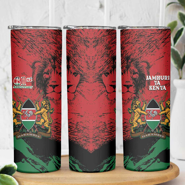 Personalized Jamhuri Day 1963 Skinny Tumbler Angry Lion With African Shield LT18 main image 1