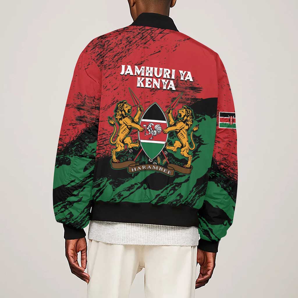 Jamhuri Ya Kenya Sleeve Zip Bomber Jacket African Lion - Coat Of Arms
