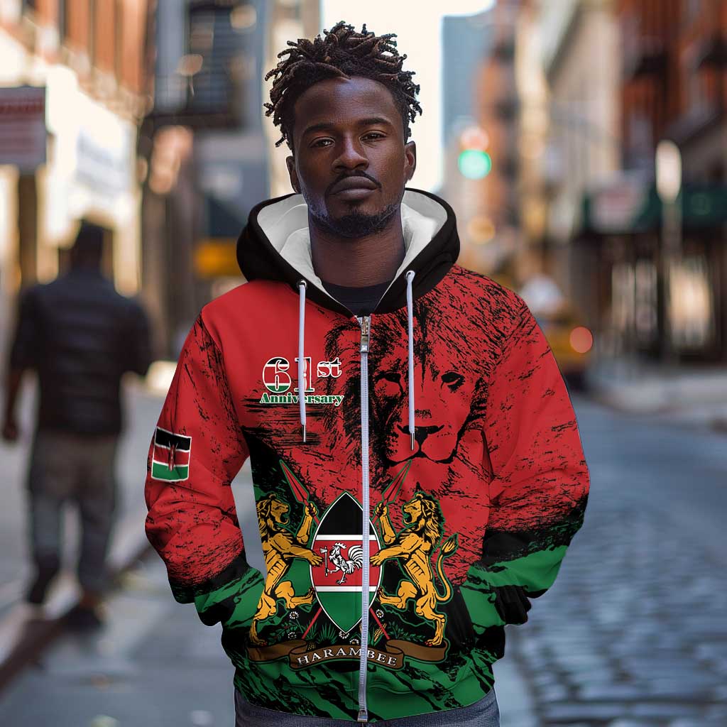 Jamhuri Ya Kenya Zip Hoodie African Lion - Coat Of Arms
