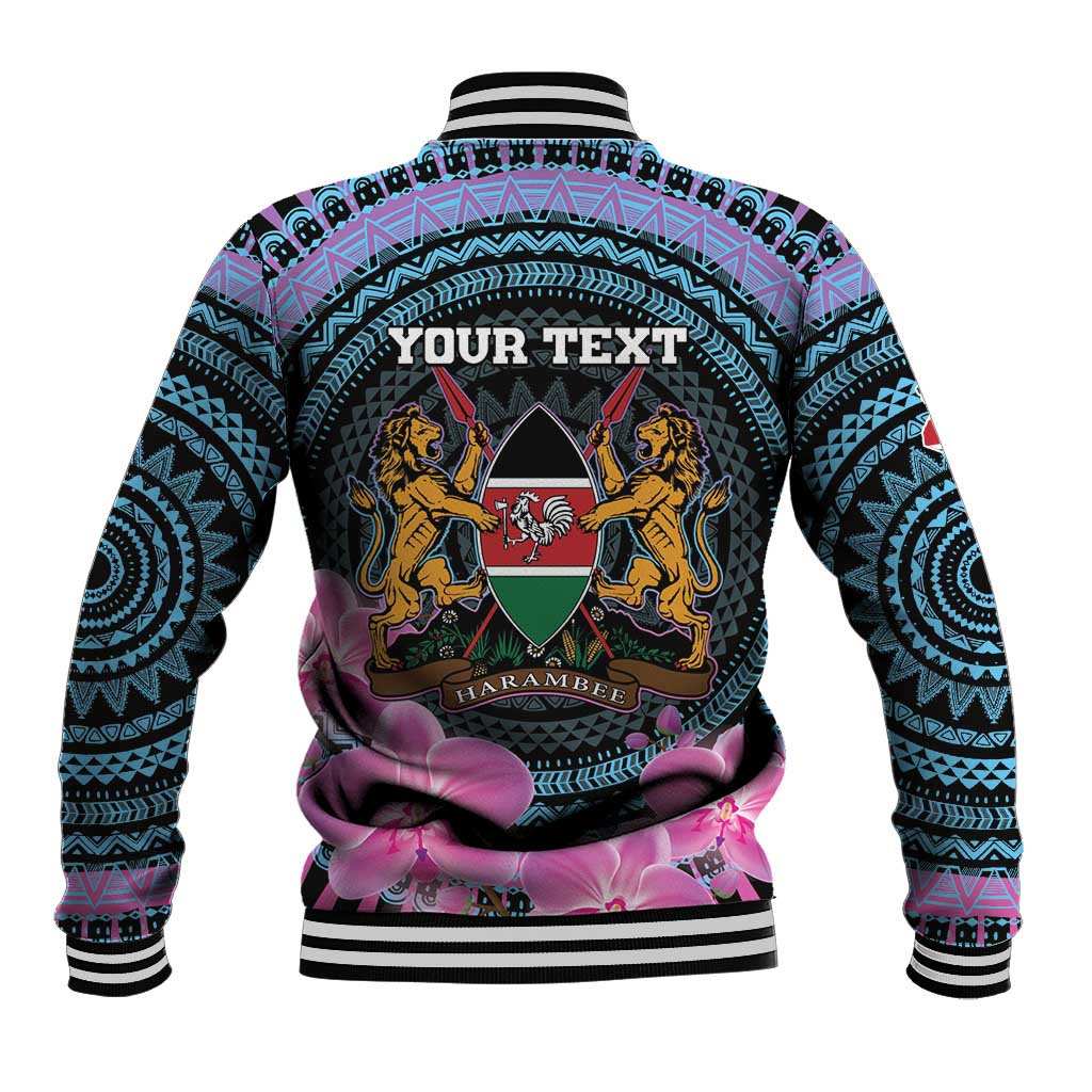 Personalised Kenya Lilac Breasted Roller Baseball Jacket Orchid Flower - African Pattern
