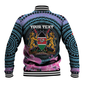 Personalised Kenya Lilac Breasted Roller Baseball Jacket Orchid Flower - African Pattern