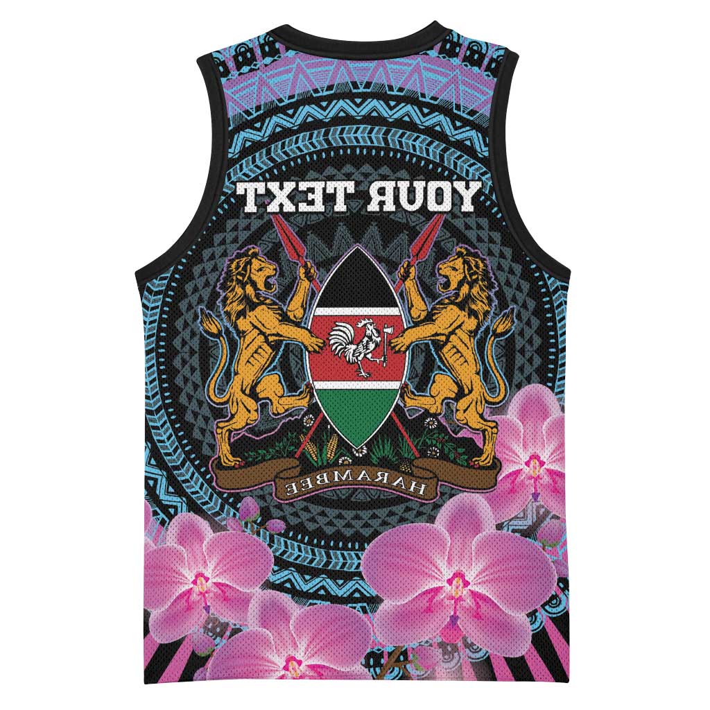 Personalised Kenya Lilac Breasted Roller Basketball Jersey Orchid Flower - African Pattern - African Pride