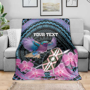 Personalised Kenya Lilac Breasted Roller Blanket Orchid Flower - African Pattern