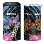 Personalised Kenya Lilac Breasted Roller 4 in 1 Can Cooler Tumbler Orchid Flower - African Pattern