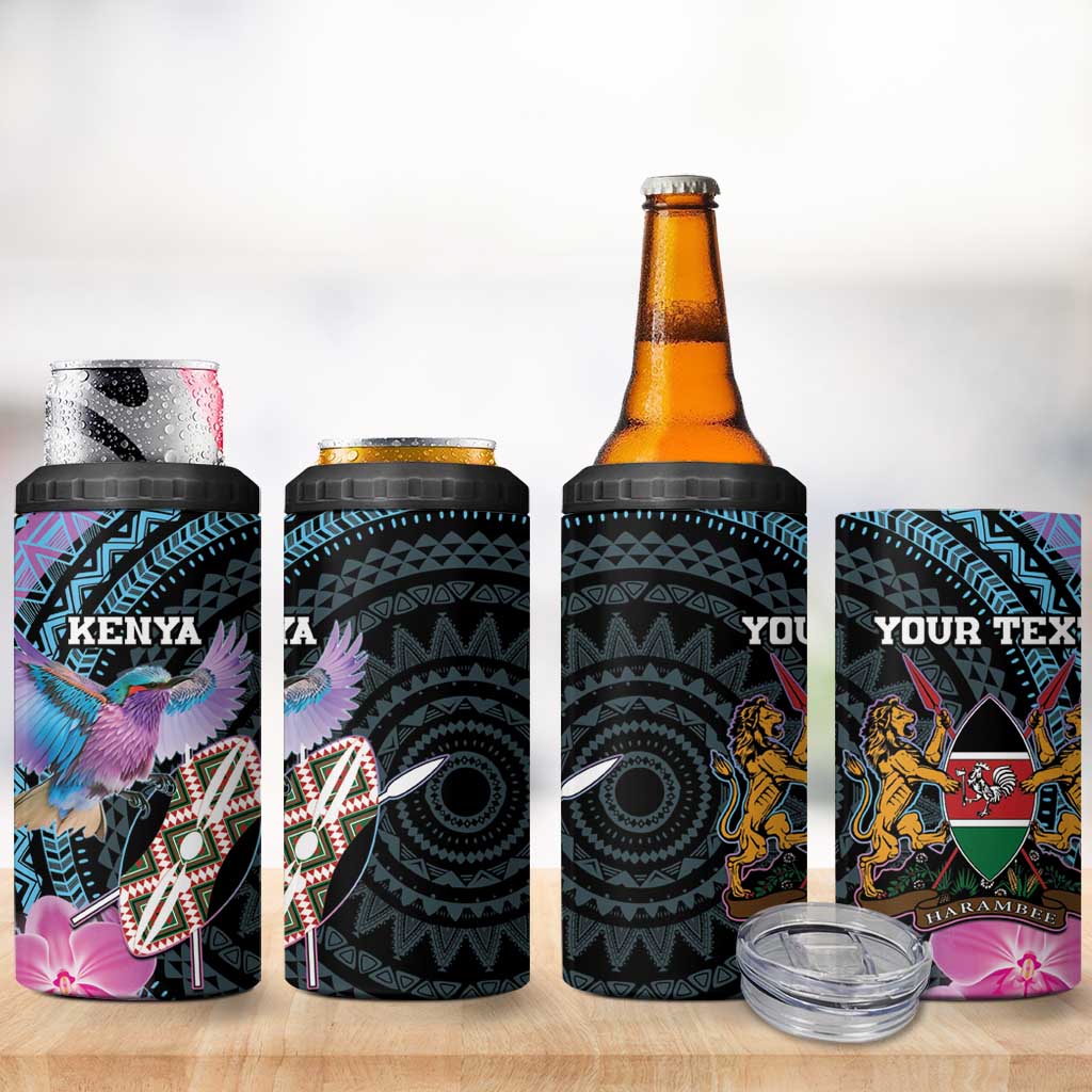 Personalised Kenya Lilac Breasted Roller 4 in 1 Can Cooler Tumbler Orchid Flower - African Pattern